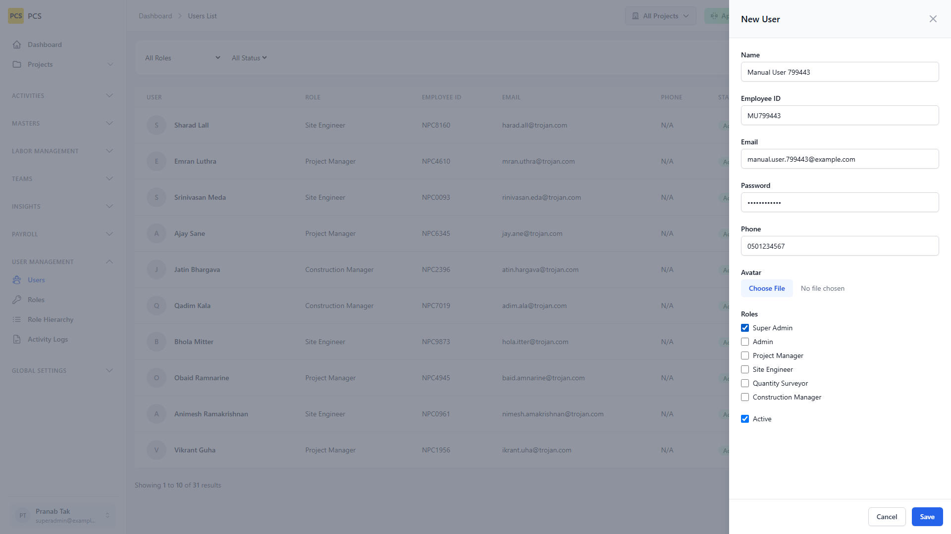 Create user form