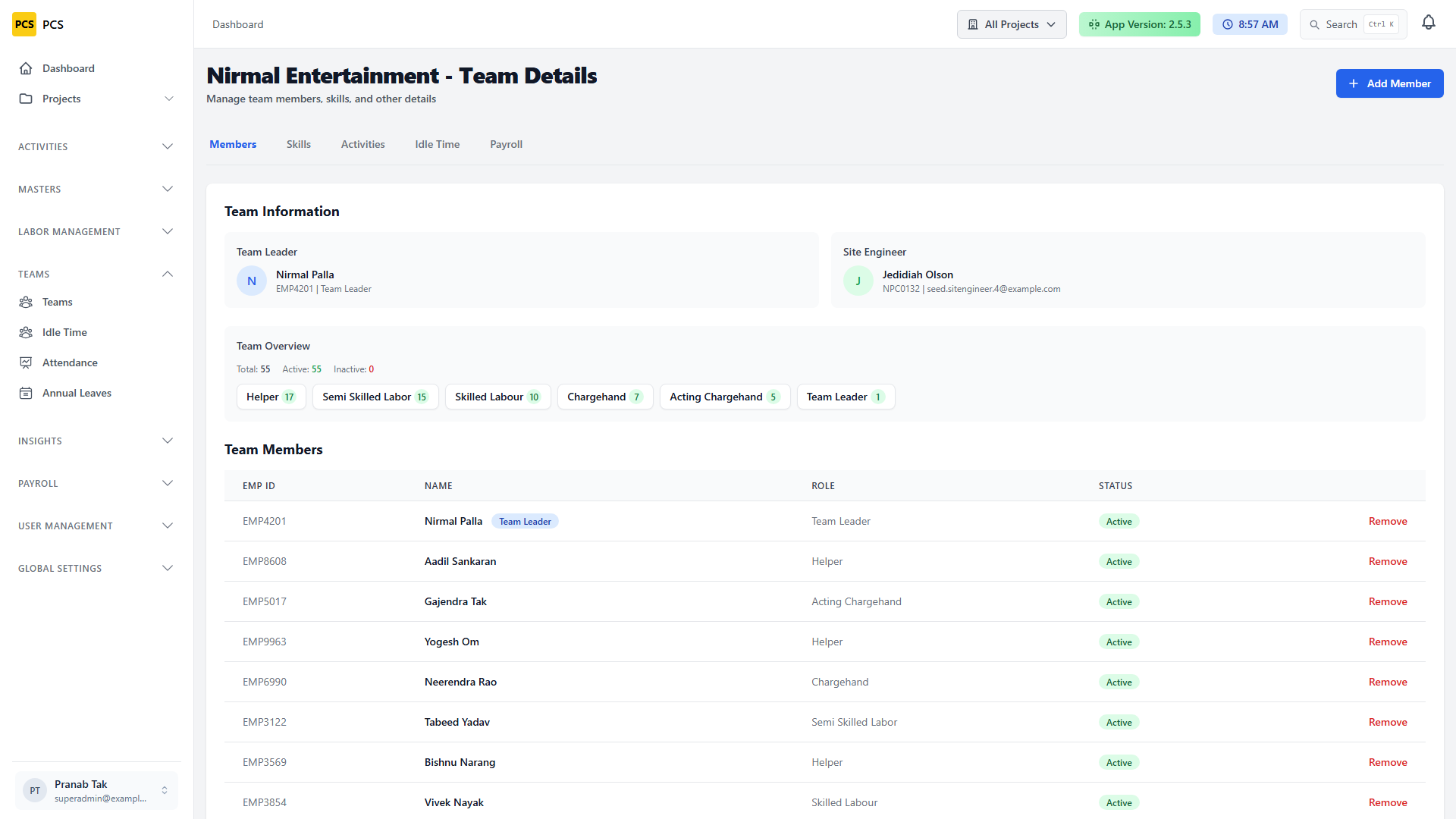 Team details