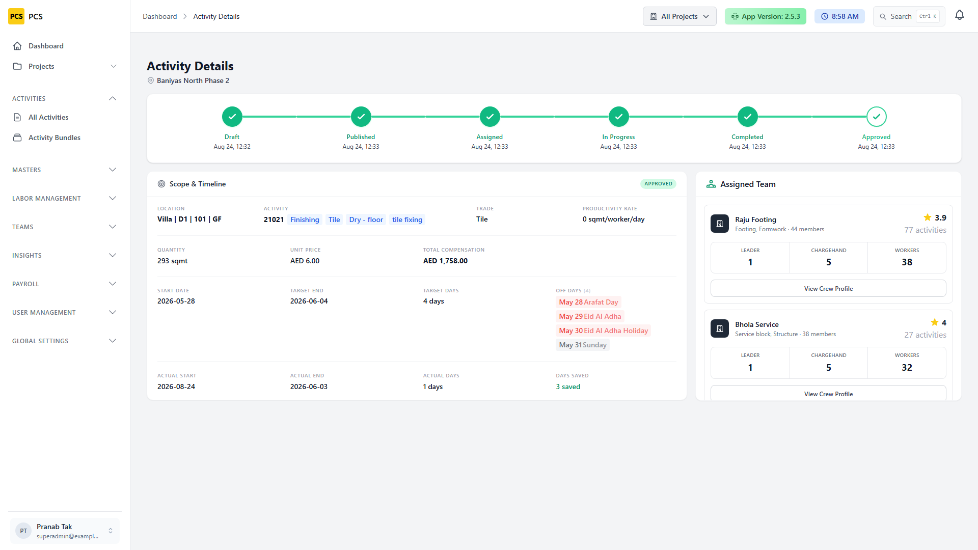 Activity details