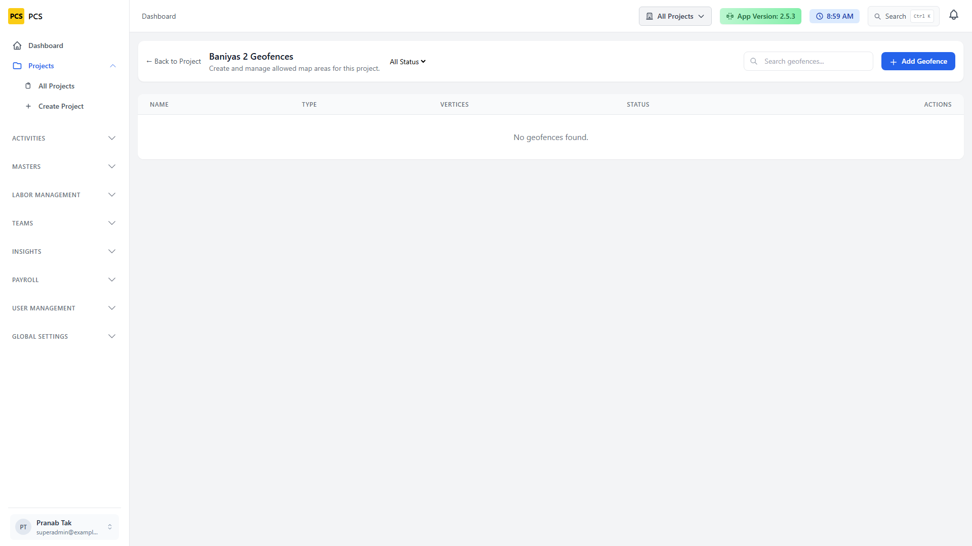 Project geofences
