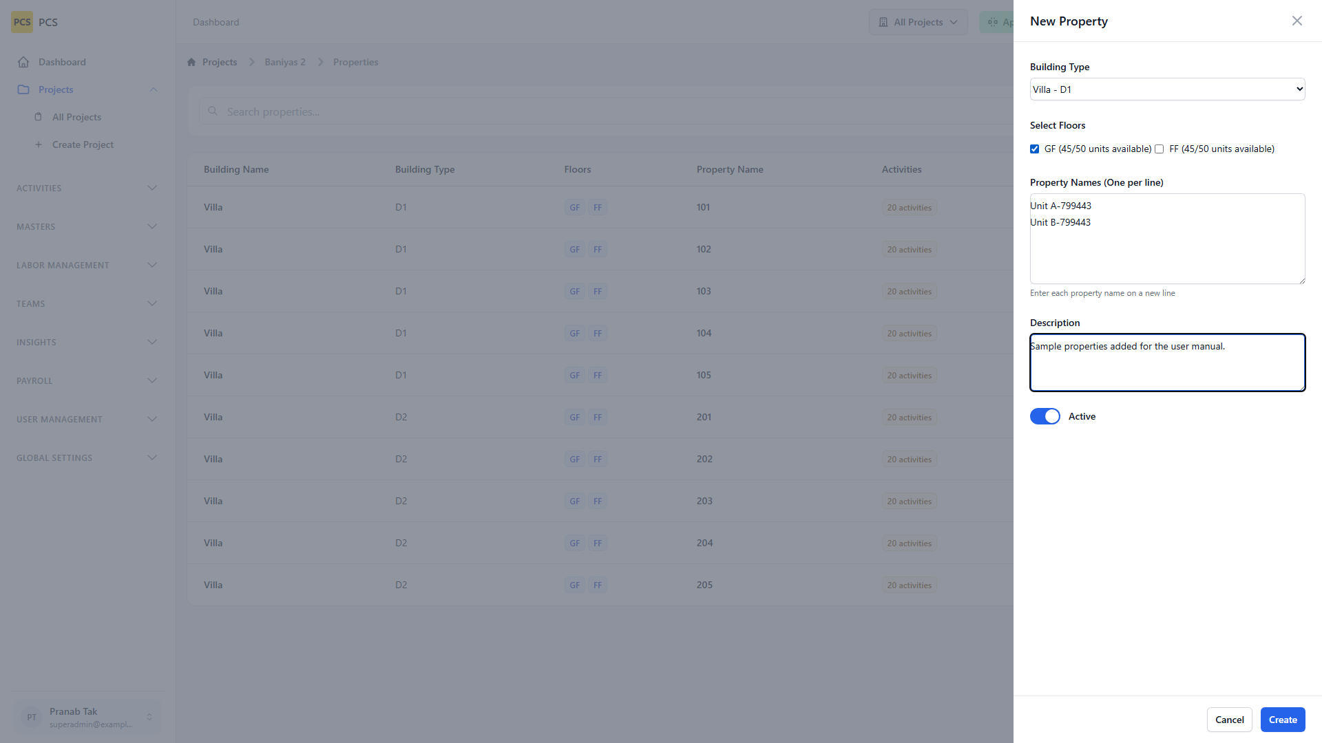Add property form