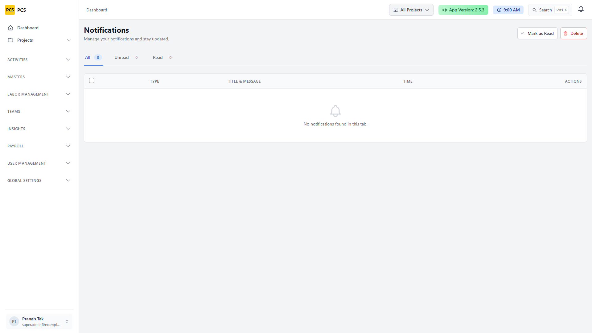Notification center